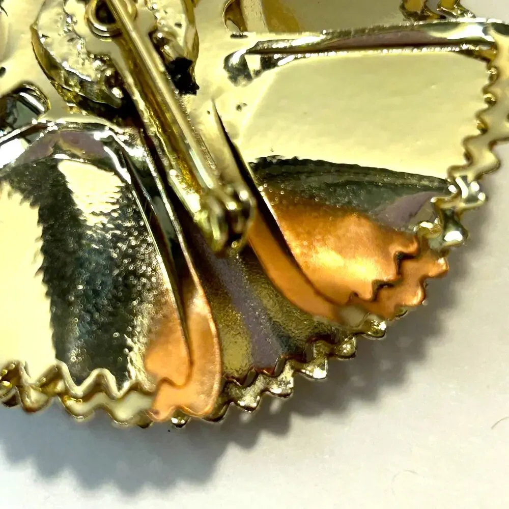 Vintage‎ 60's Gold Plated Ruffle Petal Flower Brooch Earrings Set